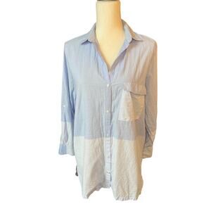 Zara basic collection blue button down dress shirt preppy stripes scandi girl